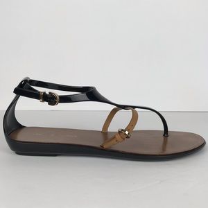 Sergio Rossi Black Jelly Tan Leather Sandals Sz.39